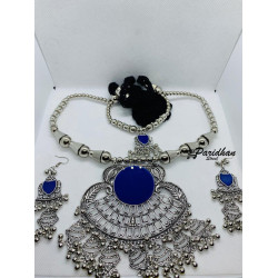 Blue Color Navratri Special Oxidized Jewelry | German Silver Jewelry | Boho Jewelry | Oxidised Long Necklace | Dandiya Jewellery