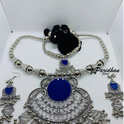 Blue Color Navratri Special Oxidized Jewelry | German Silver Jewelry | Boho Jewelry | Oxidised Long Necklace | Dandiya Jewellery