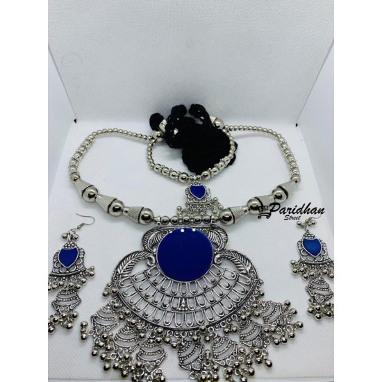 Blue Color Navratri Special Oxidized Jewelry | German Silver Jewelry | Boho Jewelry | Oxidised Long Necklace | Dandiya Jewellery