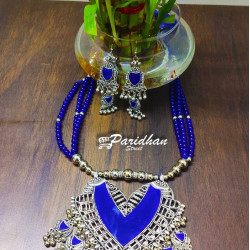 Blue Color Navratri Special Oxidized Jewelry | German Silver Jewelry | Boho Jewelry | Oxidised Long Necklace | Dandiya Jewellery