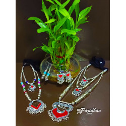 Mother Daughter Necklace Set - Mom Daughter Navratri Jewelry Set Combo -Red Oxidised Silver Necklace- Oxidised Jewellery For Navratri Mother Daughter Necklace Set - Mom Daughter Navratri Jewelry Set Combo -Red Oxidised Silver Necklace- Oxidised Jewellery For Navratri