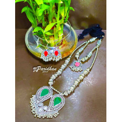 Long Necklaces with Ghungroo Green and Red Oxidised Navratri Set with Earrings -Indian Ethnic Navratri Jewelry Set - Silve Oxidised Jewelry set
