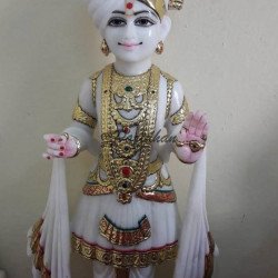 Bhagwan Swami Narayan Marble Murti  - Handmade Swami Narayan Statue in Marble