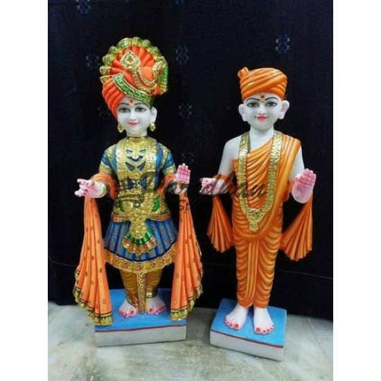 Handmade Akshar Pursotam Idol Murti - Marble Pair of Akshar Purushottam and Gunitanand Swami | Jai Swaminarayan | Shree Swaminarayan Ji