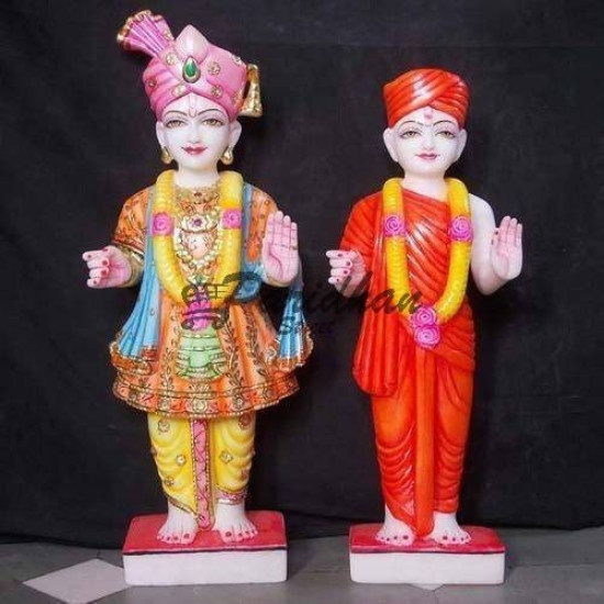 Handmade Akshar Pursotam Idol Murti - Marble Pair of Akshar Purushottam and Gunitanand Swami | Jai Swaminarayan | Shree Swaminarayan Ji