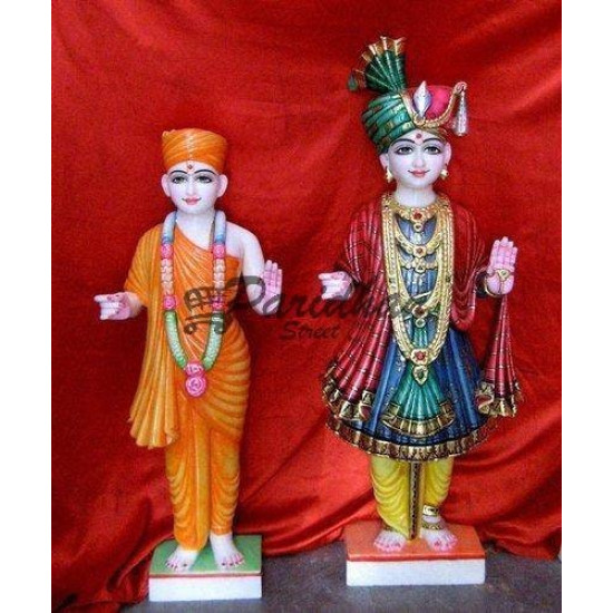 Handmade Akshar Pursotam Idol Murti - Marble Pair of Akshar Purushottam and Gunitanand Swami | Jai Swaminarayan | Shree Swaminarayan Ji