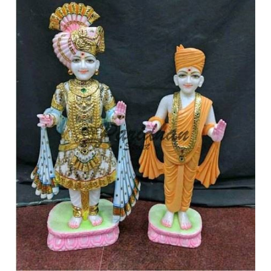 Handmade Akshar Pursotam Idol Murti - Marble Pair of Akshar Purushottam and Gunitanand Swami | Jai Swaminarayan | Shree Swaminarayan Ji