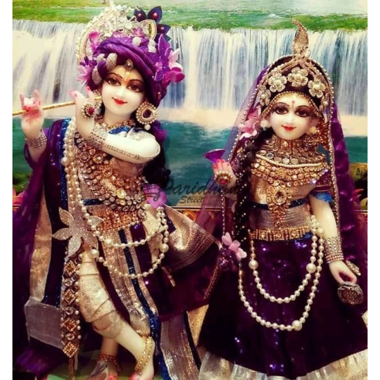 Radha and Krishna Statue Marble ISKCON Deities-Pair of Krishna Radha idol with clothes-Radha Krishna Moorti For Home Mandir & Office