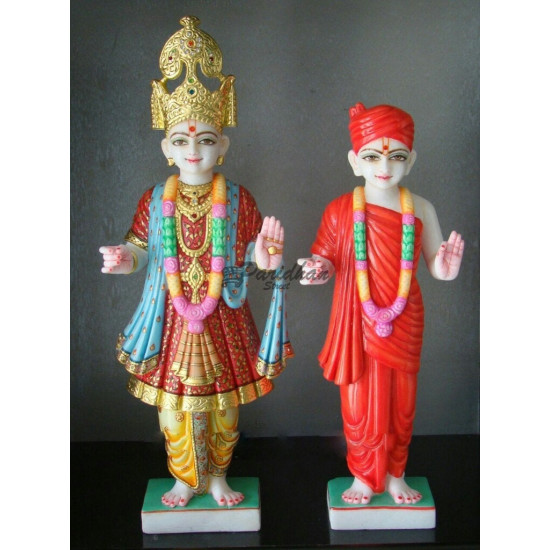 Handmade Akshar Pursotam Idol Murti - Marble Pair of Akshar Purushottam and Gunitanand Swami | Jai Swaminarayan | Shree Swaminarayan Ji