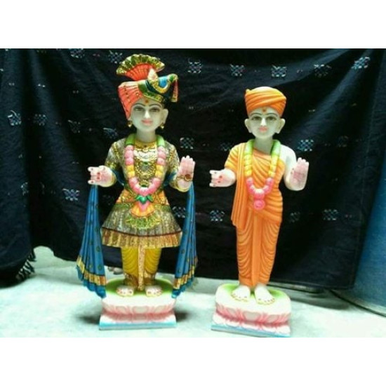 Handmade Akshar Pursotam Idol Murti - Marble Pair of Akshar Purushottam and Gunitanand Swami | Jai Swaminarayan | Shree Swaminarayan Ji