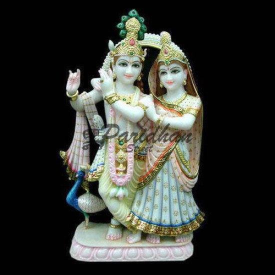 Handmade Marble Radha Krishna Pair Statue | Radha Krishna Murti for Home Temple | Radha Krishna Idol