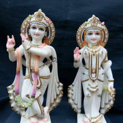 Handmade Marble Radha Krishna Pair Statue | Radha Krishna Murti for Home Temple | Radha Krishna Idol