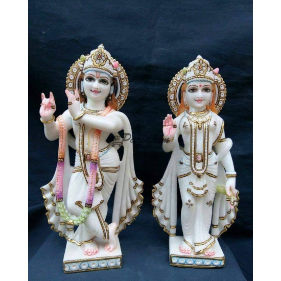 Handmade Marble Radha Krishna Pair Statue | Radha Krishna Murti for Home Temple | Radha Krishna Idol