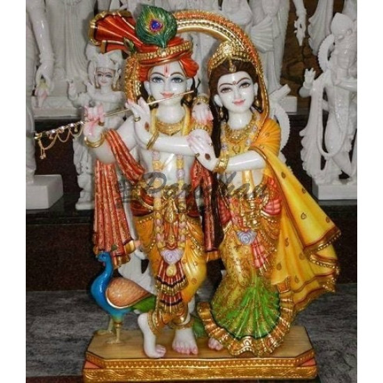 Handmade Marble Radha Krishna Pair Statue | Radha Krishna Murti for Home Temple | Radha Krishna Idol