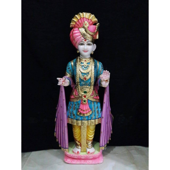 Bhagwan Swami Narayan Marble Murti  - Handmade Swami Narayan Statue in Marble