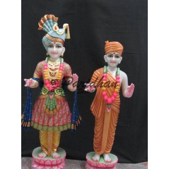 Handmade Akshar Pursotam Idol Murti - Marble Pair of Akshar Purushottam and Gunitanand Swami | Jai Swaminarayan | Shree Swaminarayan Ji