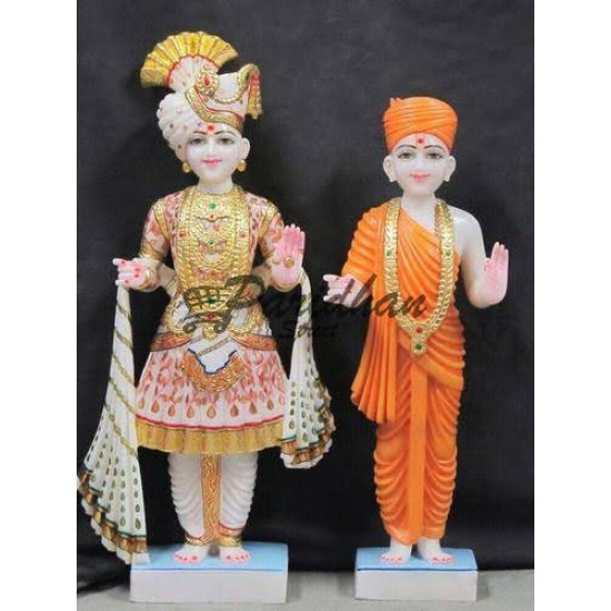 Handmade Akshar Pursotam Idol Murti - Marble Pair of Akshar Purushottam and Gunitanand Swami | Jai Swaminarayan | Shree Swaminarayan Ji