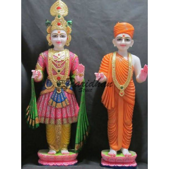 Handmade Akshar Pursotam Idol Murti - Marble Pair of Akshar Purushottam and Gunitanand Swami | Jai Swaminarayan | Shree Swaminarayan Ji