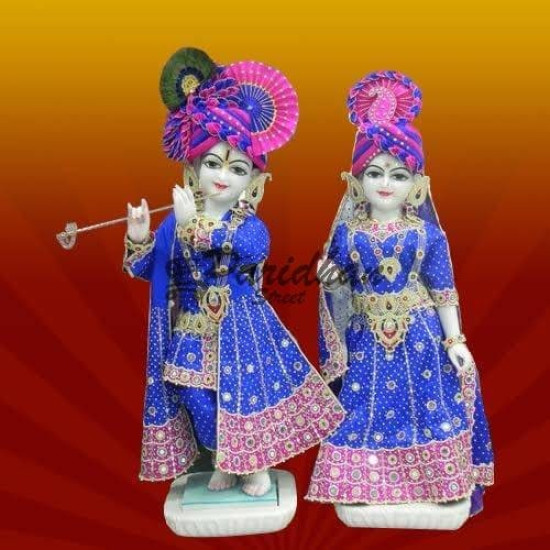 Marble ISKCON Deities Radha and Krishna Statue-Makarana Marble Pair Of Radha Krishna Moorti For Home Mandir & Office-Deity Krishna Radha