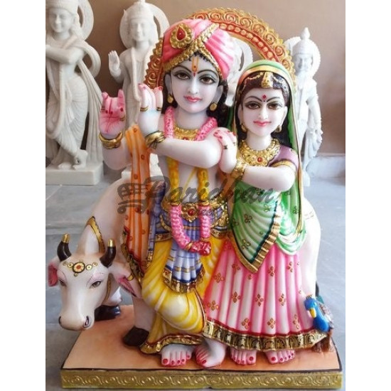 Handmade Marble Radha Krishna Pair Statue | Radha Krishna Murti for Home Temple | Radha Krishna Idol
