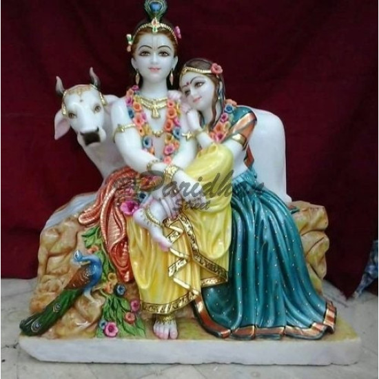 Handmade Marble Radha Krishna Pair Statue | Radha Krishna Murti for Home Temple | Radha Krishna Idol