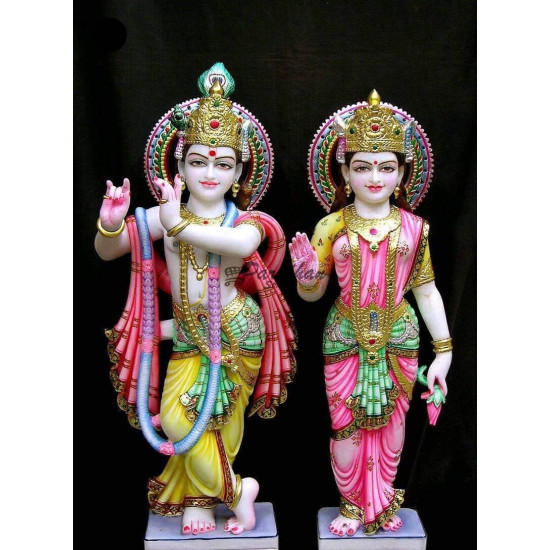 Handmade Marble Radha Krishna Pair Statue | Radha Krishna Murti for Home Temple | Radha Krishna Idol