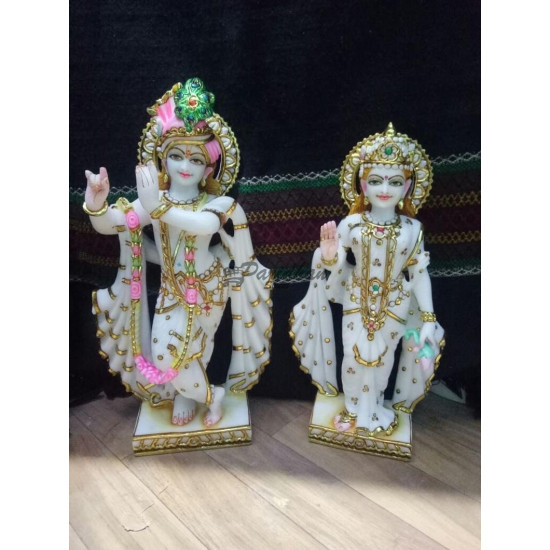 Handmade Marble Radha Krishna Pair Statue | Radha Krishna Murti for Home Temple | Radha Krishna Idol