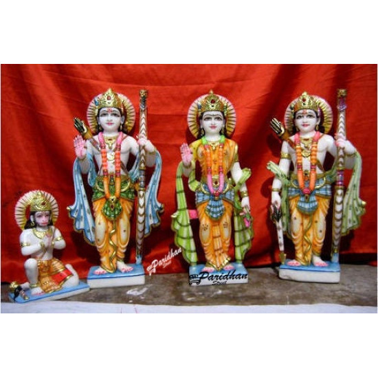 Makrana Marble Ram Darbar Statue - Ram Parivar Statue white marble-Ram Marble Moorti-Ram Darbar Murti-Ram Parivar Idols-Ram Parivar Murti