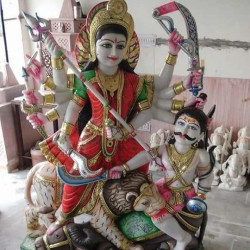 Durga Ma Idol For Home-White Painted Marble Bengali Durga-Marble Durga Maa Murti-Durga Ma Idol-Ambe Maa Statue-Durga Sculpture-Shakti Statue