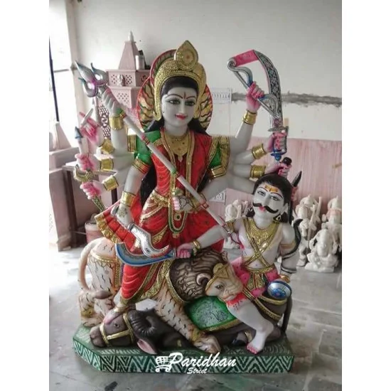 Durga Ma Idol For Home-White Painted Marble Bengali Durga-Marble Durga Maa Murti-Durga Ma Idol-Ambe Maa Statue-Durga Sculpture-Shakti Statue Durga Ma Idol For Home-White Painted Marble Bengali Durga-Marble Durga Maa Murti-Durga Ma Idol-Ambe Maa Statue-Durga Sculpture-Shakti Statue