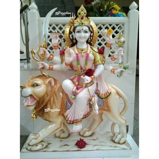 Durga Ma Idol For Home-White Painted Marble Bengali Durga-Marble Durga Maa Murti-Durga Ma Idol-Ambe Maa Statue-Durga Sculpture-Shakti Statue Durga Ma Idol For Home-White Painted Marble Bengali Durga-Marble Durga Maa Murti-Durga Ma Idol-Ambe Maa Statue-Durga Sculpture-Shakti Statue