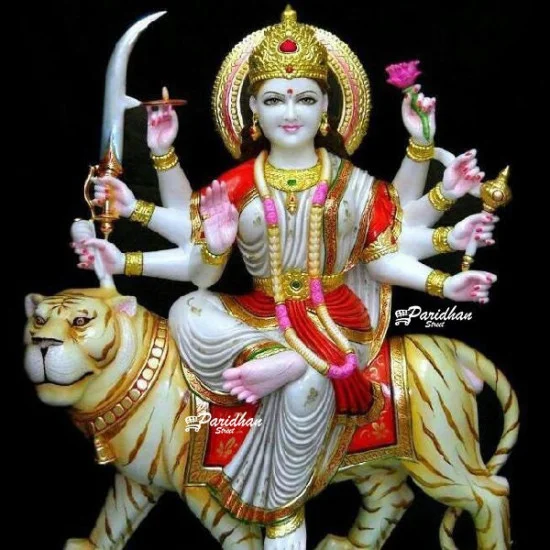 Durga Ma Idol For Home-White Painted Marble Bengali Durga-Marble Durga Maa Murti-Durga Ma Idol-Ambe Maa Statue-Durga Sculpture-Shakti Statue Durga Ma Idol For Home-White Painted Marble Bengali Durga-Marble Durga Maa Murti-Durga Ma Idol-Ambe Maa Statue-Durga Sculpture-Shakti Statue