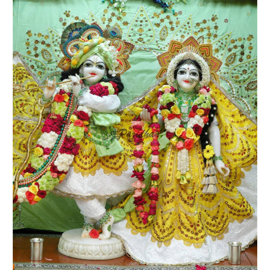 Marble ISKCON Deities of Radha and Krishna Statue  | Exquisite Marble Pair Of Radha Krishna Murti For Home Mandir & Office