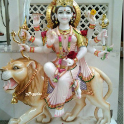 Durga Ma Idol For Home-White Painted Marble Bengali Durga-Marble Durga Maa Mahishasura mardini Murti-Durga Ma Idol-Durga Sculpture