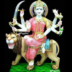 Mahishasura Mardini-Durga Ma Idol For Temple-White Painted Marble Bengali Durga-Marble Durga Maa Murti-Durga Ma Idol-Ambe Maa Statue