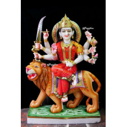 Shakti Statue-Durga Ma Idol Office-White Painted Marble Bengali Durga-Marble Durga Maa Murti-Durga Ma Idol-Ambe Maa Statue-Durga Sculpture