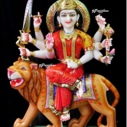 Shakti Statue-Durga Ma Idol Office-White Painted Marble Bengali Durga-Marble Durga Maa Murti-Durga Ma Idol-Ambe Maa Statue-Durga Sculpture
