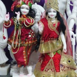 ISKCON Marble Deities of Radha and Krishna Statue-Exquisite Marble Pair Of Radha Krishna Moorti For Home Mandir & Office Markrana Marble ISKCON Marble Deities of Radha and Krishna Statue-Exquisite Marble Pair Of Radha Krishna Moorti For Home Mandir & Office Markrana Marble