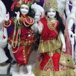 ISKCON Marble Deities of Radha and Krishna Statue-Exquisite Marble Pair Of Radha Krishna Moorti For Home Mandir & Office Markrana Marble