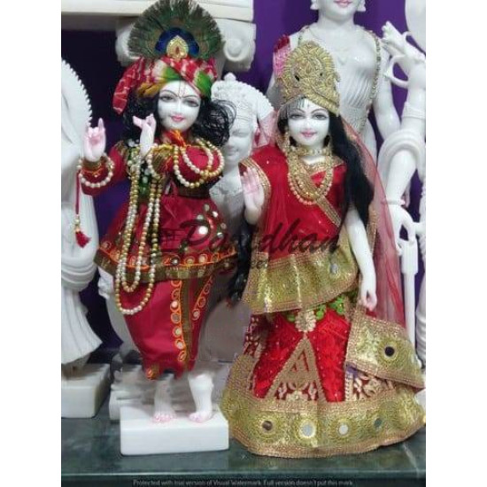 ISKCON Marble Deities of Radha and Krishna Statue-Exquisite Marble Pair Of Radha Krishna Moorti For Home Mandir & Office Markrana Marble