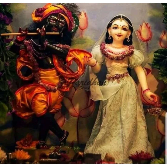 Marble ISKCON Deities of White Radha Black Krishna Statue-Exquisite Marble Pair Radha Krishna Moorti For Home Mandir-Office Makrana Marble Marble ISKCON Deities of White Radha Black Krishna Statue-Exquisite Marble Pair Radha Krishna Moorti For Home Mandir-Office Makrana Marble