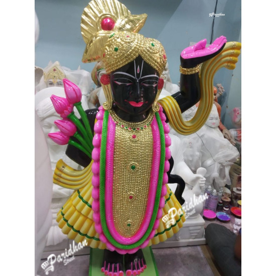 Black Marble Shri Nath Ji Statue Pink-Shrinath Ji idol-Shrinathji Statue At Home Mandir Office-Indian Shrinathji Figure Statue-Shreenathji