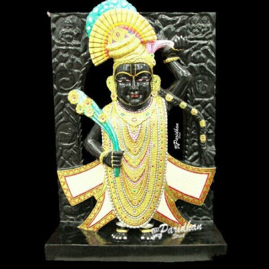 Shreenathji - Black Marble Shri Nath Ji Statue-Shrinath Ji idol-Shrinathji Statue At Home Mandir Office-Indian Shrinathji-Figure Statue