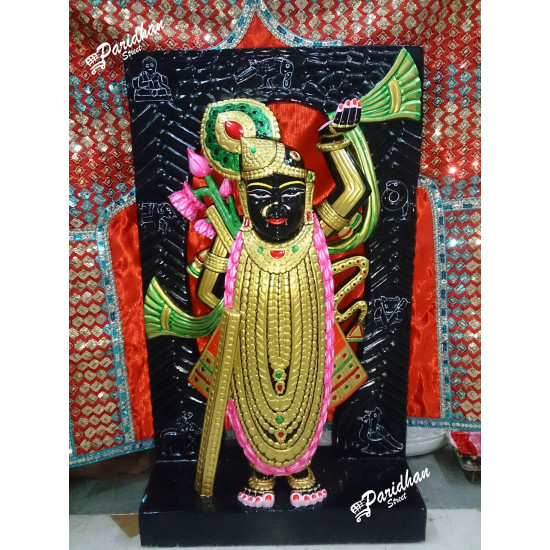 Dwarkadhish Black Marble Shri Nath Ji Statue-Shrinath Ji idol-Indian Shrinathji Figure Statue-Shrinathji Statue At Home Mandir Office