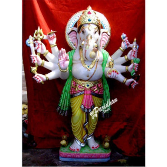 Marble Ashtbhuja Ganesh Statue For Home Mandir/Temple/Office-Vinayagar Statue White Marble-Ganpati Murti Sculptures-Lord ganesha Statue