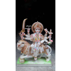 Durga Ma Idol For Home-Shakti Statue-White Painted Marble Bengali Durga-Marble Durga Maa Murti-Durga Ma Idol-Ambe Maa Statue-Durga Sculpture