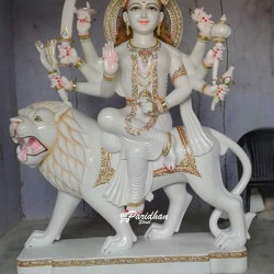 Pure white Makraana Marble Durga Ma Idol For Home-White Painted Marble Bengali Durga-Marble Durga Maa Murti-Ambe Maa Statue-Shakti Statue
