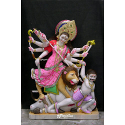 Durga Ma Mahishasura mardini Idol Home Temple -White Painted Marble Bengali Durga-Durga Maa Murti-Durga Ma-Ambe Maa-Durga Sculpture