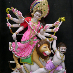 Durga Ma Mahishasura mardini Idol Home Temple -White Painted Marble Bengali Durga-Durga Maa Murti-Durga Ma-Ambe Maa-Durga Sculpture