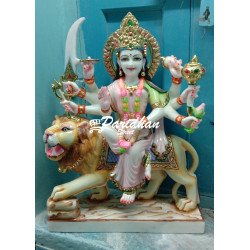 Durga Ma Idol For Home-White Painted Marble Bengali Durga-Marble Durga Maa Mahishasura mardini Murti-Durga Ma Idol-Durga Sculpture